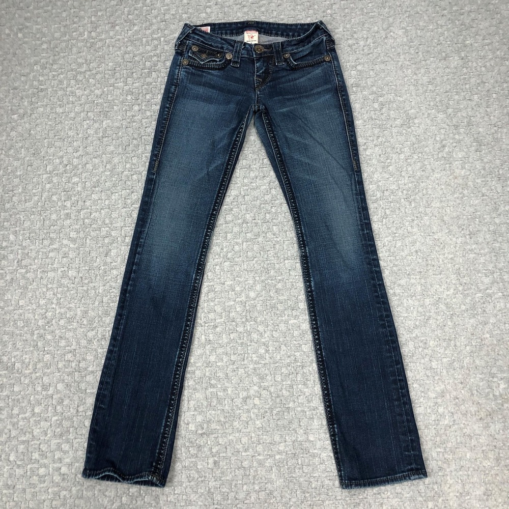 True Religion Jeans Womens 25 Straight Leg Flap Pocket Stretch Denim Made in USA